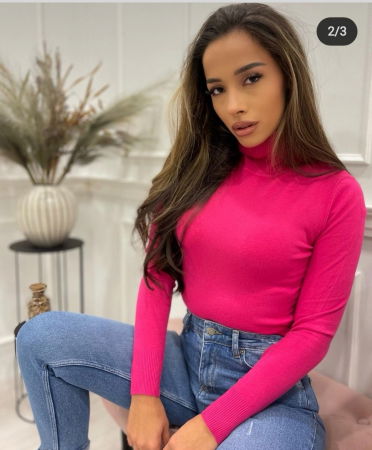 ÎMBRĂCĂMINTE - Helanca pulover cu guler inalt si nasturei pe maneca, cu cashmere, fucsia