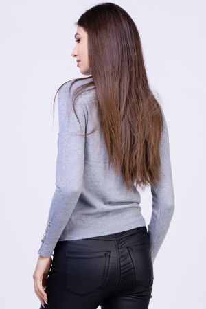 Helanca pulover cu guler inalt si nasturei pe maneca, cu cashmere, gri [2]