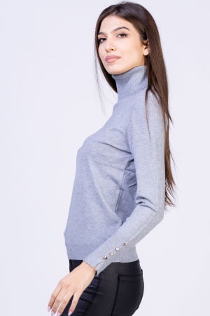 Helanca pulover cu guler inalt si nasturei pe maneca, cu cashmere, gri [1]