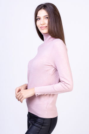 Helanca pulover cu guler inalt si nasturei pe maneca, cu cashmere, roz [1]