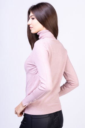 Helanca pulover cu guler inalt si nasturei pe maneca, cu cashmere, roz [3]