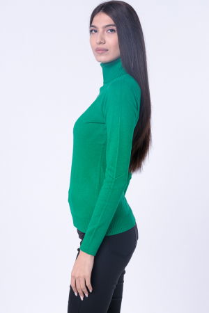 Helanca pulover cu guler inalt si nasturei pe maneca, cu cashmere, verde smarald [1]