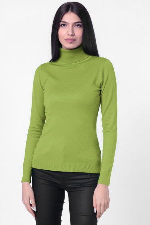 Pulovere - Helanca pulover cu guler inalt, verde oliv