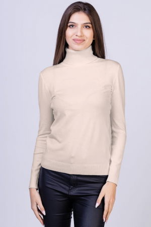 Pulovere - Helanca pulover cu guler inalt, bej deschis