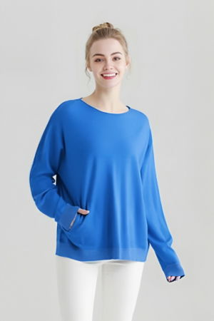 Pulovere - Pulover cu detalii lurex si nasturei pe spate, albastru