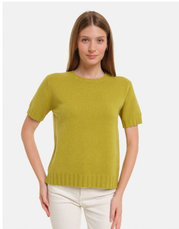 Pulovere - Pulover cu maneca scurta, la baza gatului, verde oliv