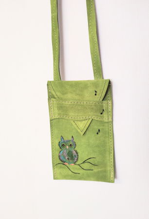 Husa pentru telefon , cu bufnita pictata , din piele naturala [1]