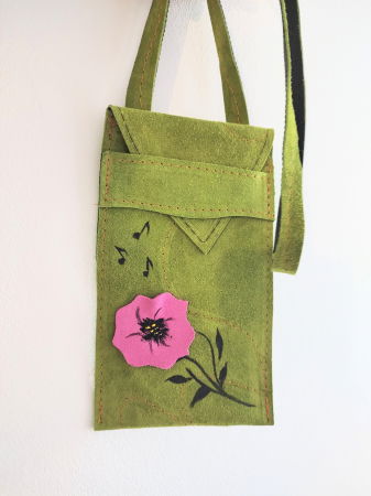 Genți - Husa unicat    din piele naturala verde , cu mac de efect