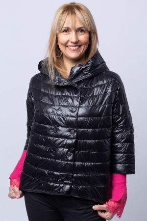 ÎMBRĂCĂMINTE - Geaca Monte Cervino oversize, neagra, cu gluga si maneci 3/4