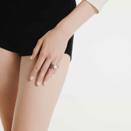 Inel Buttress cu perla, din alama placata cu gun metal [1]