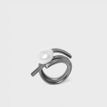 KATERINA VASSOU - Inel Buttress cu perla, din alama placata cu gun metal