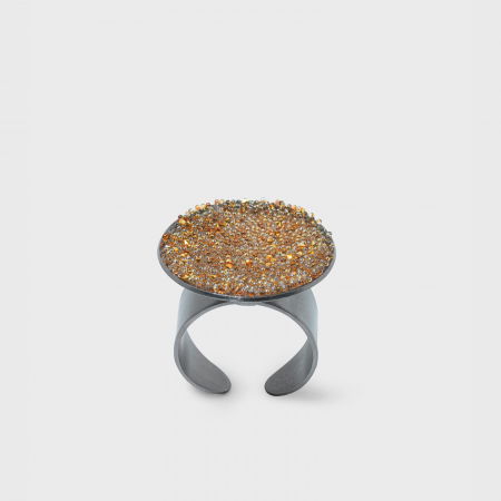 Inel reglabil cu forma circulara armonioasa si cristale, din alama placata cu gun metal [4]