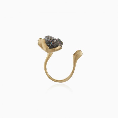 Inel reglabil Chantal cu piatra neregulata de agata, din alama placata cu aur de 24k [3]