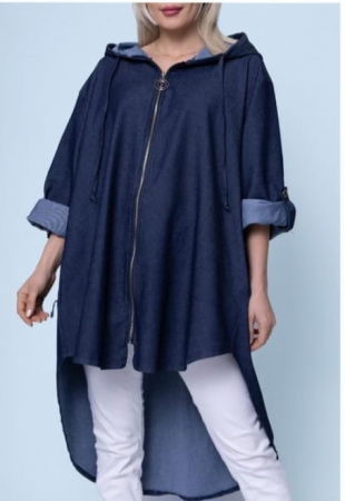 Jacheta midi cu gluga din denim albastru [1]