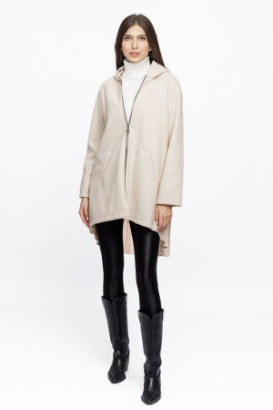 Jacheta midi cu gluga si pliseu pe spate, din stofa ivoire [1]