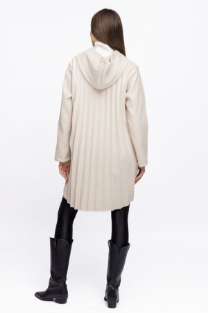 Jacheta midi cu gluga si pliseu pe spate, din stofa ivoire [3]