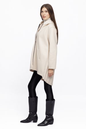 Jacheta midi cu gluga si pliseu pe spate, din stofa ivoire [2]