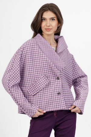 Pantaloni casual - Jacheta scurta, din stofa mov cu imprimeu picior de cocos