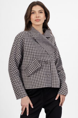 Pantaloni casual - Jacheta scurta, din stofa gri cu imprimeu picior de cocos