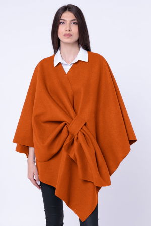 ÎMBRĂCĂMINTE - Jacheta trendy stil poncho, din stofa caramizie