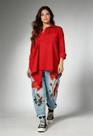 Îmbracaminte Noutați - Jeans Denim Brodati cu Maci Rosii 3D – Piesa Statement