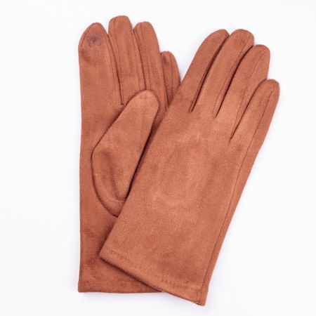 ACCESORII DAMĂ - Manusi dama camel din material textil catifelat