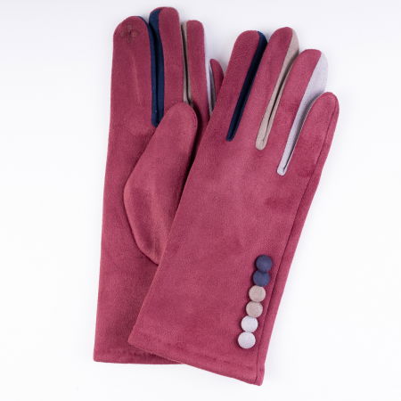 Promoții Accesorii & Bijuterii - Manusi dama textil bordo clasice cu nasturi colorati