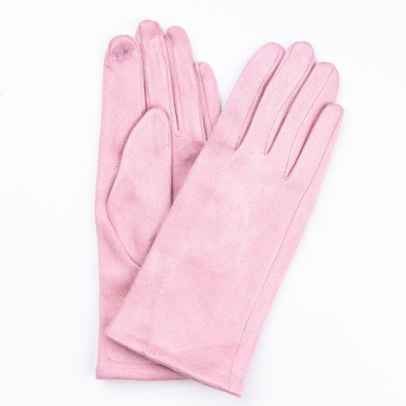 Mănuși - Manusi dama roz prafuit din material textil catifelatat