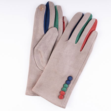 Promoții Accesorii & Bijuterii - Manusi dama bej clasice cu nasturi colorati