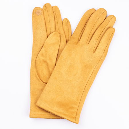 Mănuși - Manusi dama galben mustar din material textil catifelat