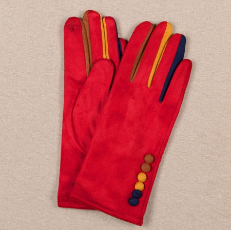 Promoții de Iarnă - Manusi dama rosii clasice cu nasturi colorati