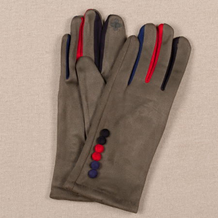 Promoții de Iarnă - Manusi dama kaki clasice cu nasturi colorati