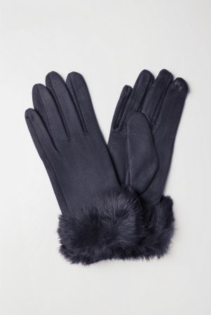 Manusi dama din material textil catifelat cu blanita naturala de iepure, bleumarin [1]