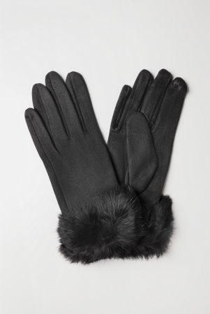 Manusi dama din material textil catifelat cu blanita naturala de iepure, negru [1]