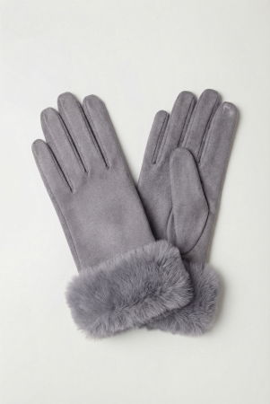 Manusi dama din material textil catifelat cu blanita naturala de iepure, gri [1]