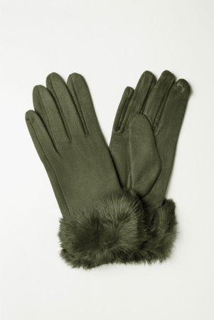 Manusi dama din material textil catifelat cu blanita naturala de iepure, kaki [1]