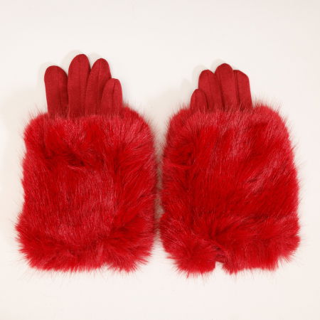 Manusi dama din material textil catifelat si suprapunere de blanita, bordo [1]