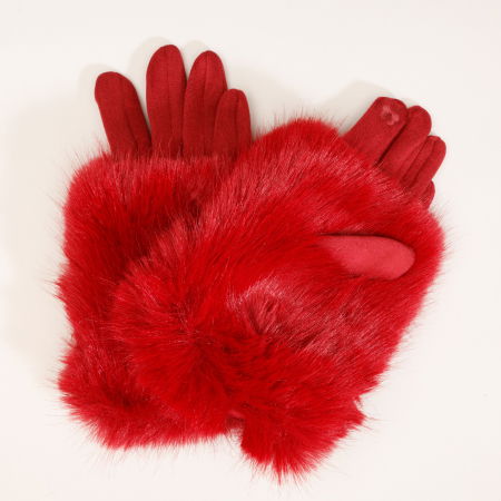 Manusi dama din material textil catifelat si suprapunere de blanita, bordo [2]