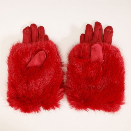 Mănuși - Manusi dama din material textil catifelat si suprapunere de blanita, bordo