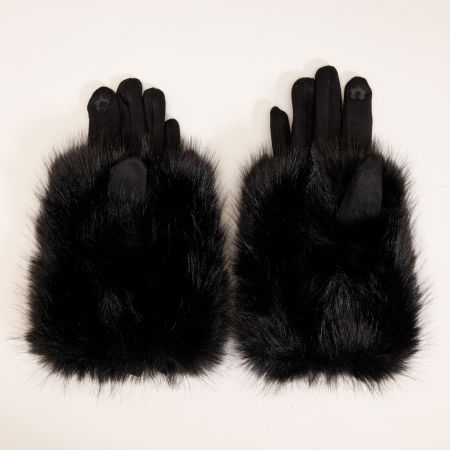 Mănuși - Manusi dama din material textil catifelat si suprapunere de blanita, negre
