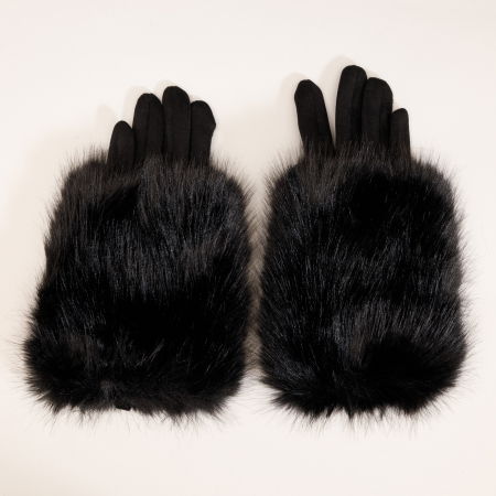 Manusi dama din material textil catifelat si suprapunere de blanita, negre [1]