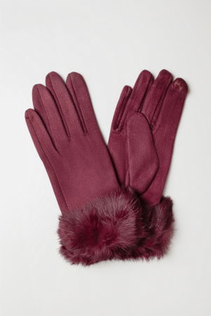 Manusi dama din material textil catifelate cu blanita naturala de iepure, bordo [1]