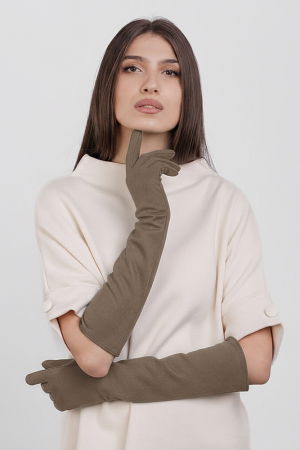 NOUTATI - Manusi dama foarte lungi si simple din material textil catifelat bej fango