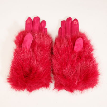 Mănuși - Manusi dama din material textil catifelat si suprapunere de blanita, fucsia