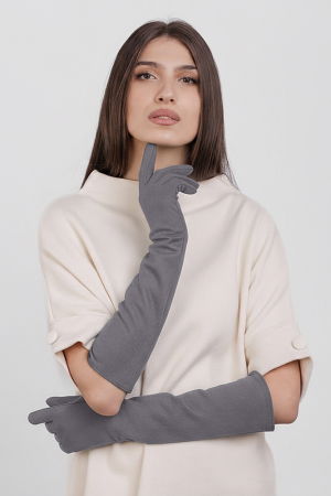 NOUTATI - Manusi dama foarte lungi si simple din material textil catifelat gri deschis
