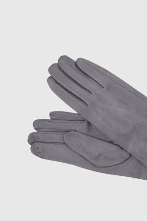 Manusi dama foarte lungi si simple din material textil catifelat gri deschis [1]