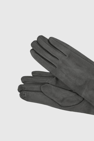 Manusi dama foarte lungi si simple din material textil catifelat gri inchis [1]