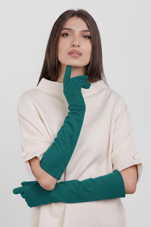 NOUTATI - Manusi dama foarte lungi si simple din material textil catifelat turcoaz inchis