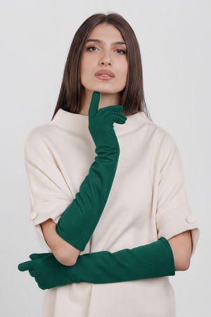 Mănuși - Manusi dama foarte lungi si simple din material textil catifelat verde smarald