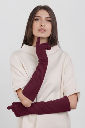 Mănuși - Manusi dama foarte lungi si simple din material textil catifelat bordo